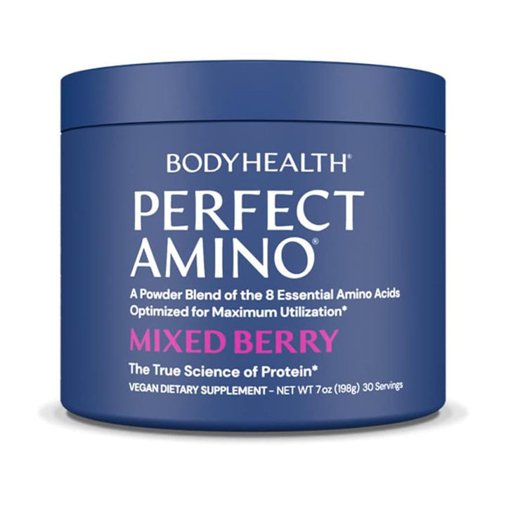 BodyHealth PerfectAmino Powder - BCAA and EAA Powder for Pre and Post Workout - Amino Acid Energy Drink for Men and Women to Support Lean Muscle and Recovery - Strawberry - 60 Servings