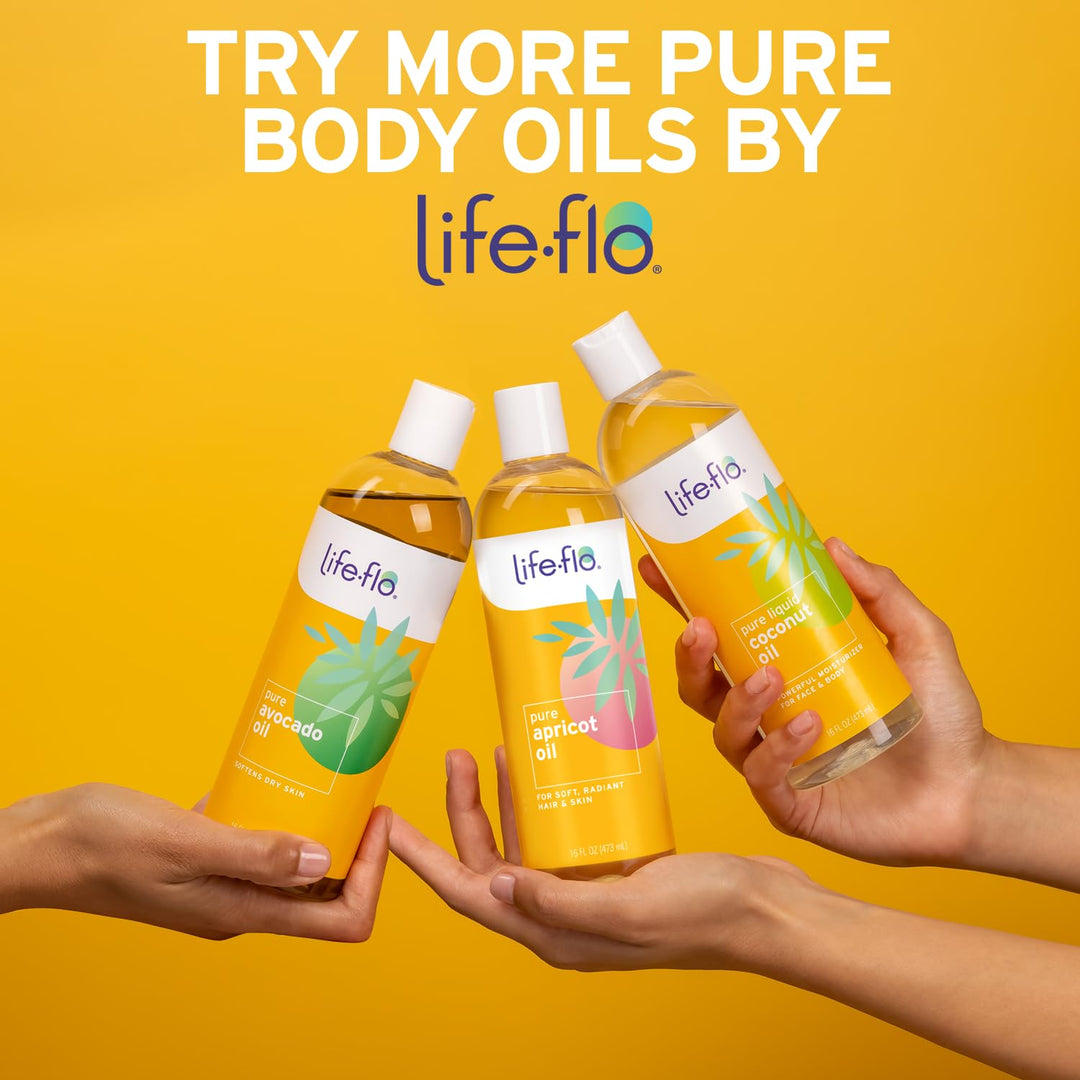 LIFE-FLO Pure Coconut Oil, Fractionated, Refined Liquid Coconut Oil, Skin Care, Hair Care, Massage, Aromatherapy, All Skin Types, Hypoallergenic, 60-Day Guarantee, Not Tested on Animals, 16oz
