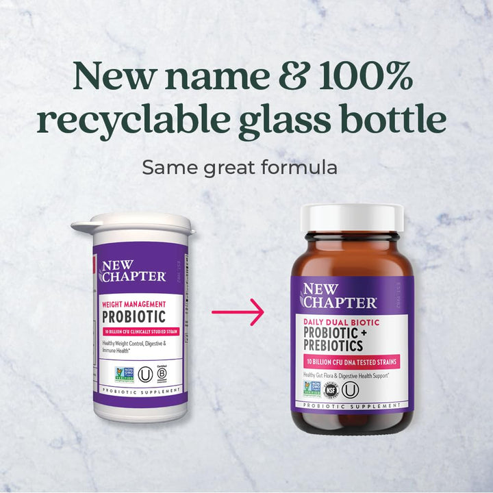 New Chapter Daily Dual Biotic Probiotic + Prebiotic for Digestion &amp; Microbiome Health, 100% Vegan, Soy Free, Non-GMO, 60 Count (2 Month Supply)