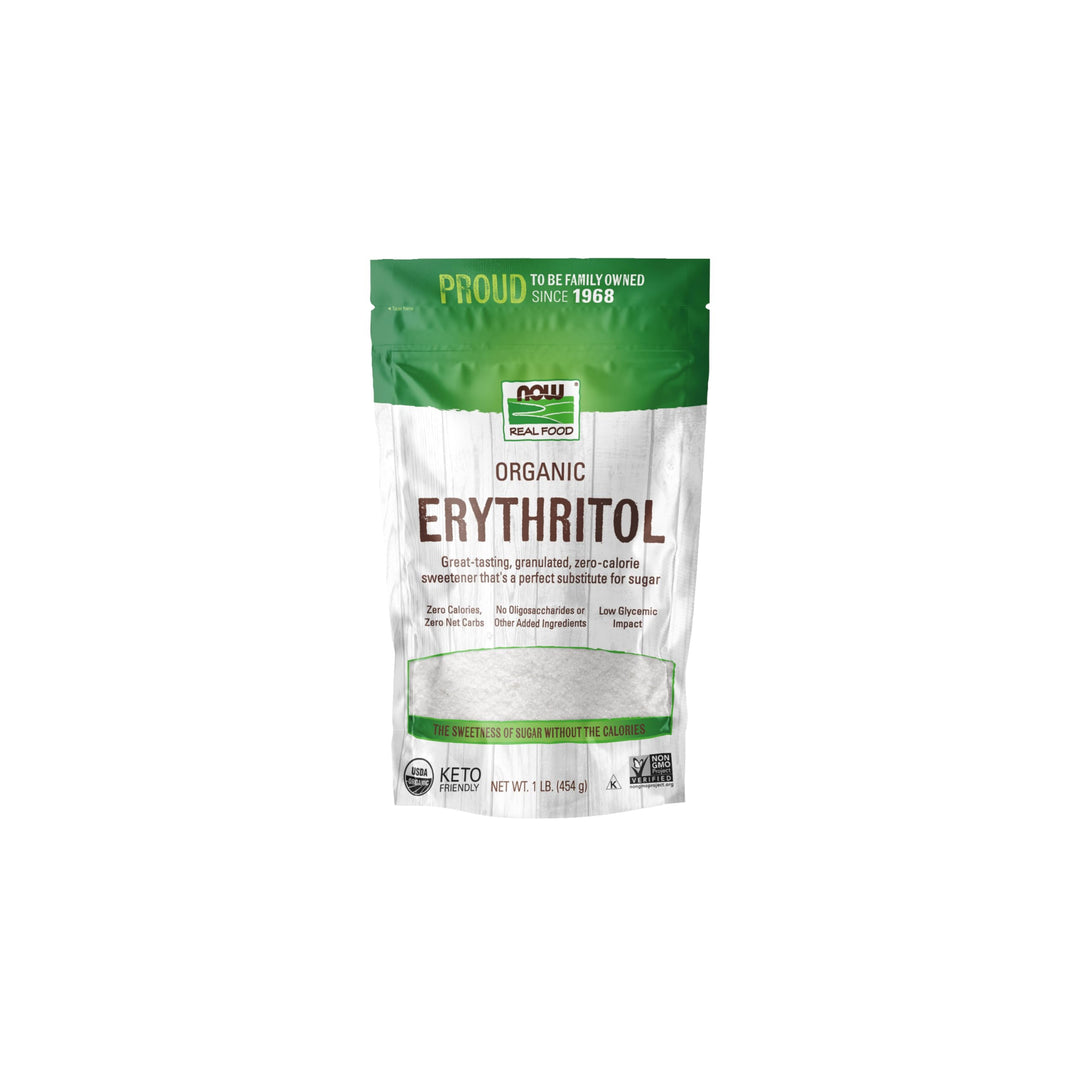 NOW Foods, Organic Erythritol, Pleasant Sweetner for Reduced-Calorie and Sugar-Free Recipes, Zero-Calorie, Low Glycemic Impact, 1-Pound (Packaging May Vary)