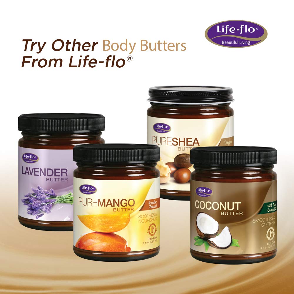 LIFE-FLO Pure Organic Cocoa Butter | Face &amp; Body Moisturizer for Dry Skin &amp; Scalp, Heels, Elbows, Stretch Marks | 9oz