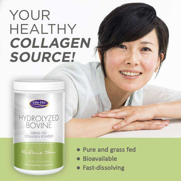 LifeFlo Hydrolyzed Bovine Collagen, Grass Fed | Supports Vibrant Skin &amp; Hair, Bone &amp; Joint Health | 12.7oz, 60 Serv.