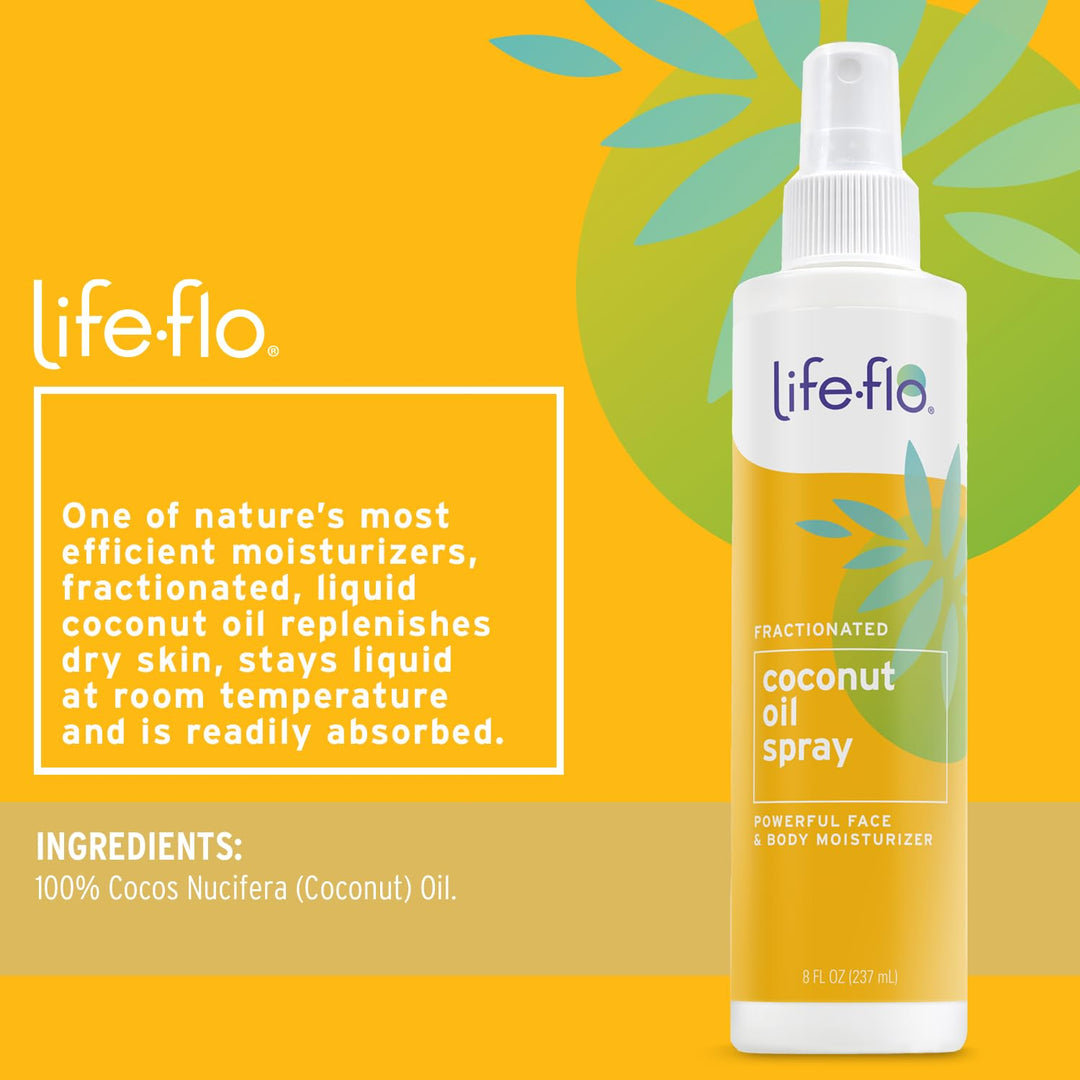 LifeFlo Fractionated Coconut Oil Spray - Liquid Coconut Oil for Skin, Hair and Nails, Lightweight Face Oil, Body Moisturizer, Cuticle Oil, Hypoallergenic, 60-Day Guarantee, Not Tested on Animals, 8oz