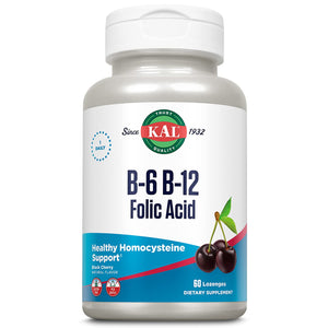 KAL Vitamin B-6 B-12 Folic Acid Supplement, B Vitamins for Healthy Energy, Heart & Red Blood Cell Support, w/Vitamin B12 Methylcobalamin and Folate, Natural Cherry, Gluten Free, 60 Serv, 60 Lozenges - The Oasis of Health
