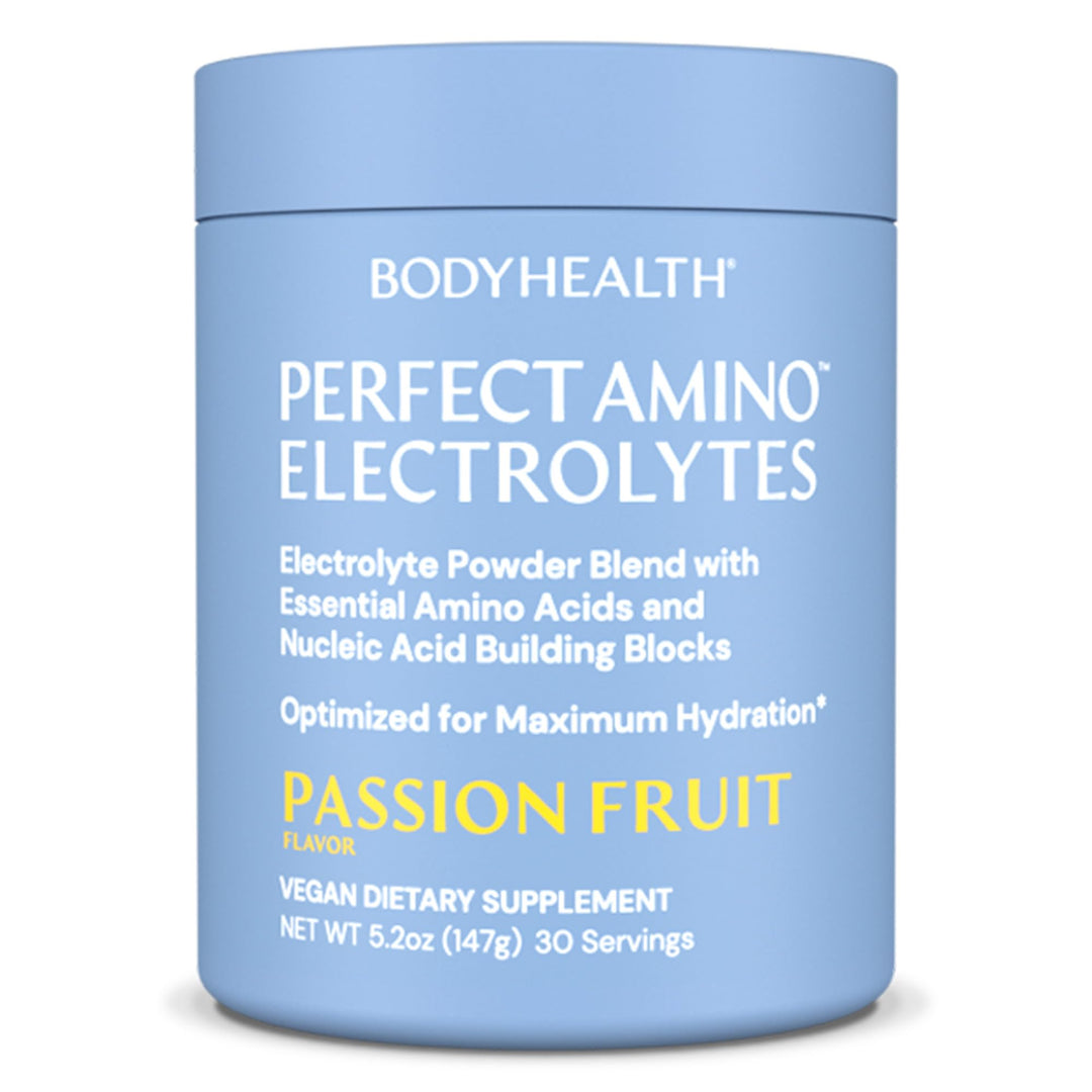BodyHealth PerfectAmino Electrolytes Powder No Sugar, Hydration Fasting Keto Zero Sugar Electrolytes Drink Mix with Trace Minerals - Passion Fruit - 30 Servings