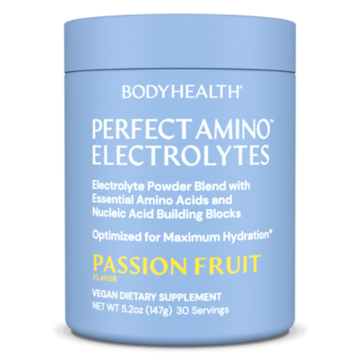 BodyHealth PerfectAmino Electrolytes Powder No Sugar, Hydration Fasting Keto Zero Sugar Electrolytes Drink Mix with Trace Minerals - Passion Fruit - 30 Servings