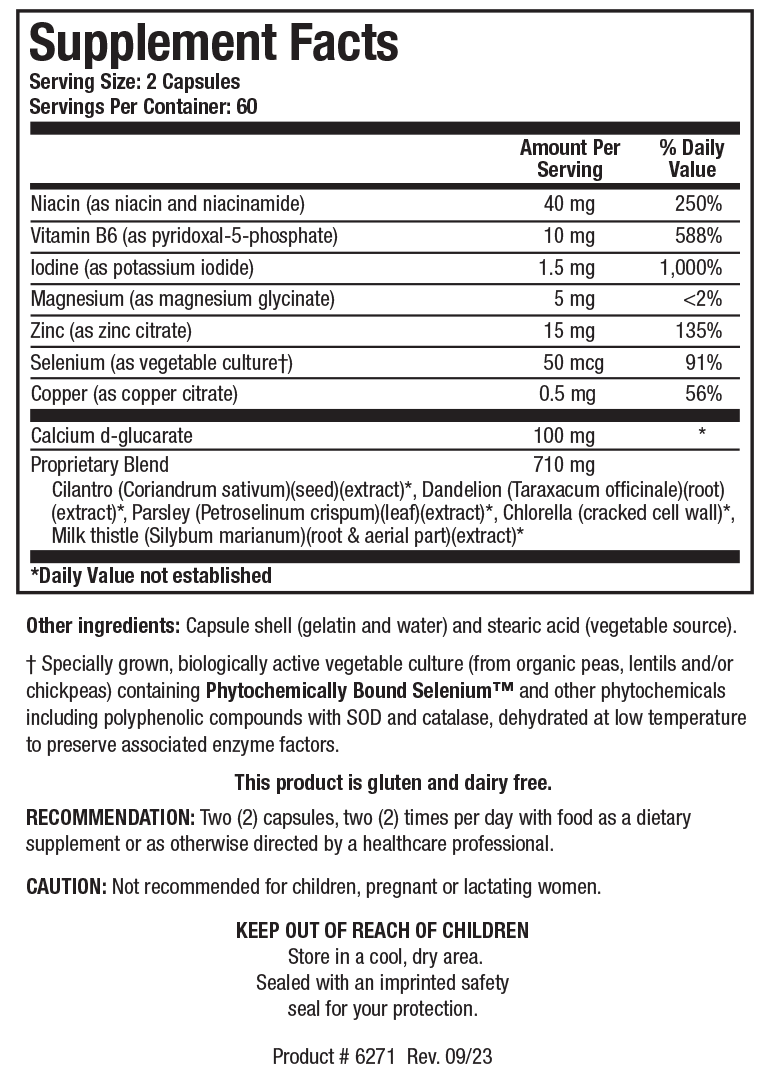 Biotics Research Receptor Detox 120 Capsules - Supplement Facts panel