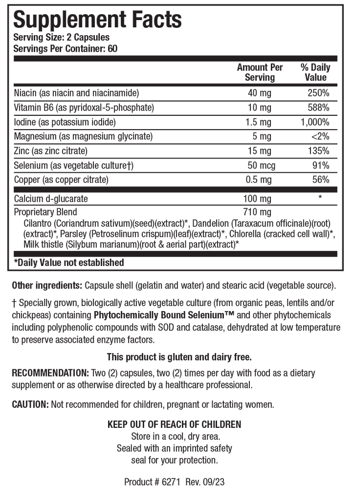 Biotics Research Receptor Detox 120 Capsules - Supplement Facts panel