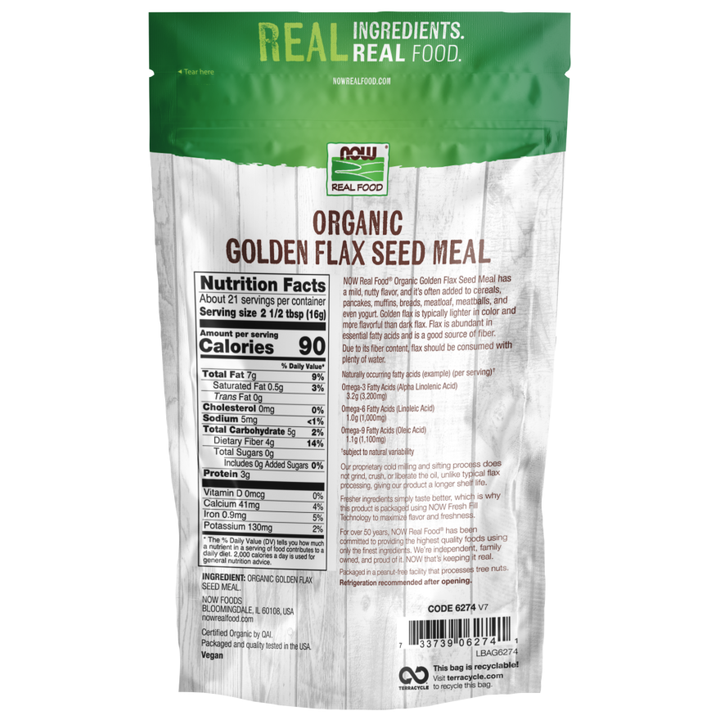 Now Real Food Golden Flax Seed Meal Organic 12 oz - 6274