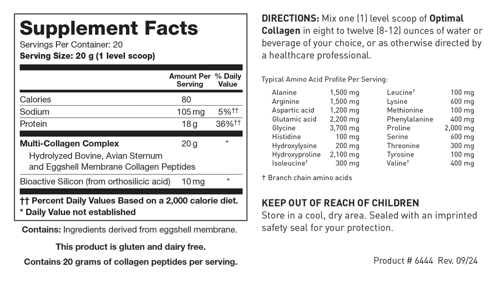 Biotics Research Optimal Collagen - Supplement Facts panel