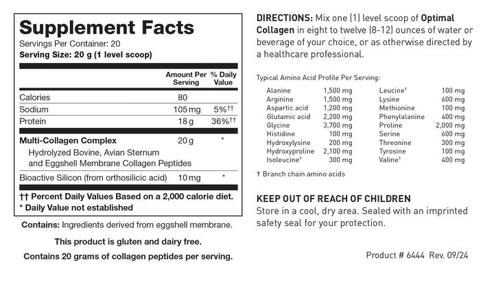 Biotics Research Optimal Collagen - Supplement Facts panel