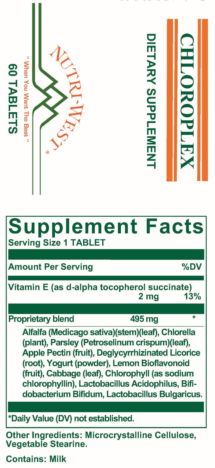 Nutri-West - Chloroplex - 60 Tablets - Supplement Facts panel