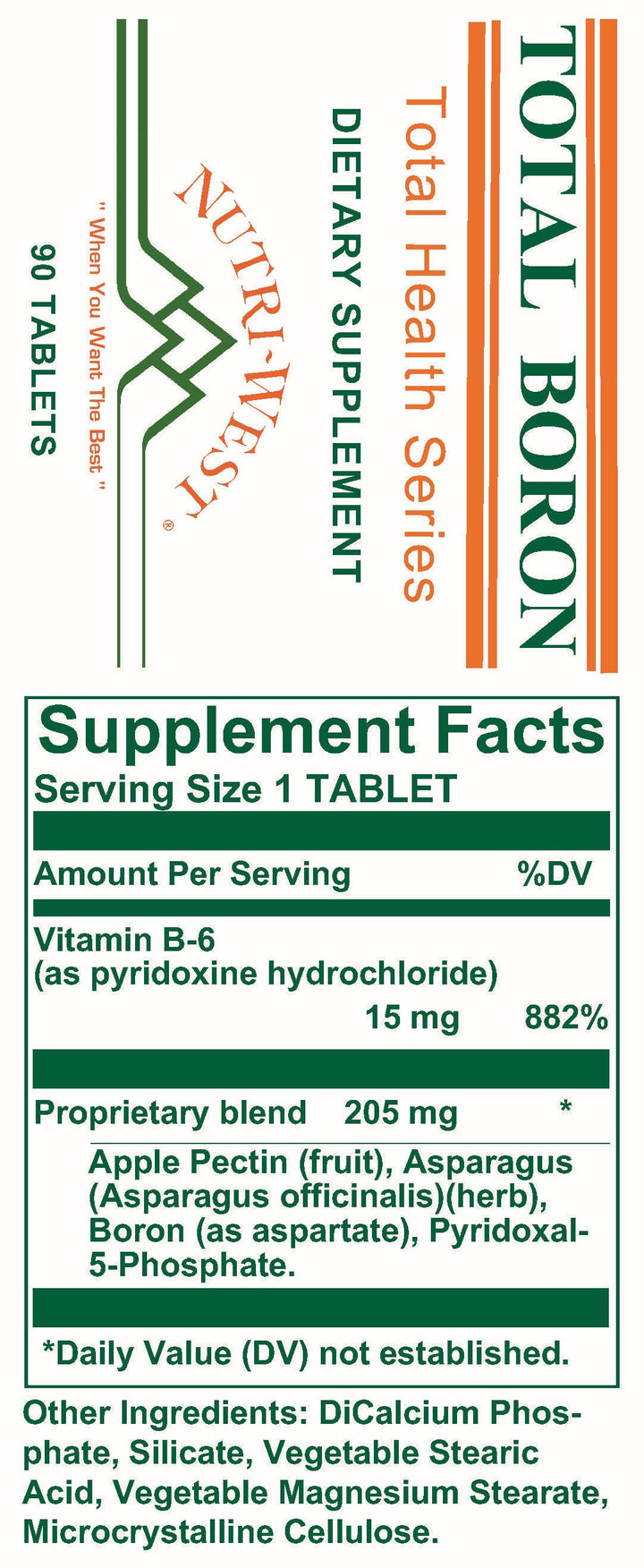 Nutri-West - Total Boron - 90 Tablets - Supplement Facts panel