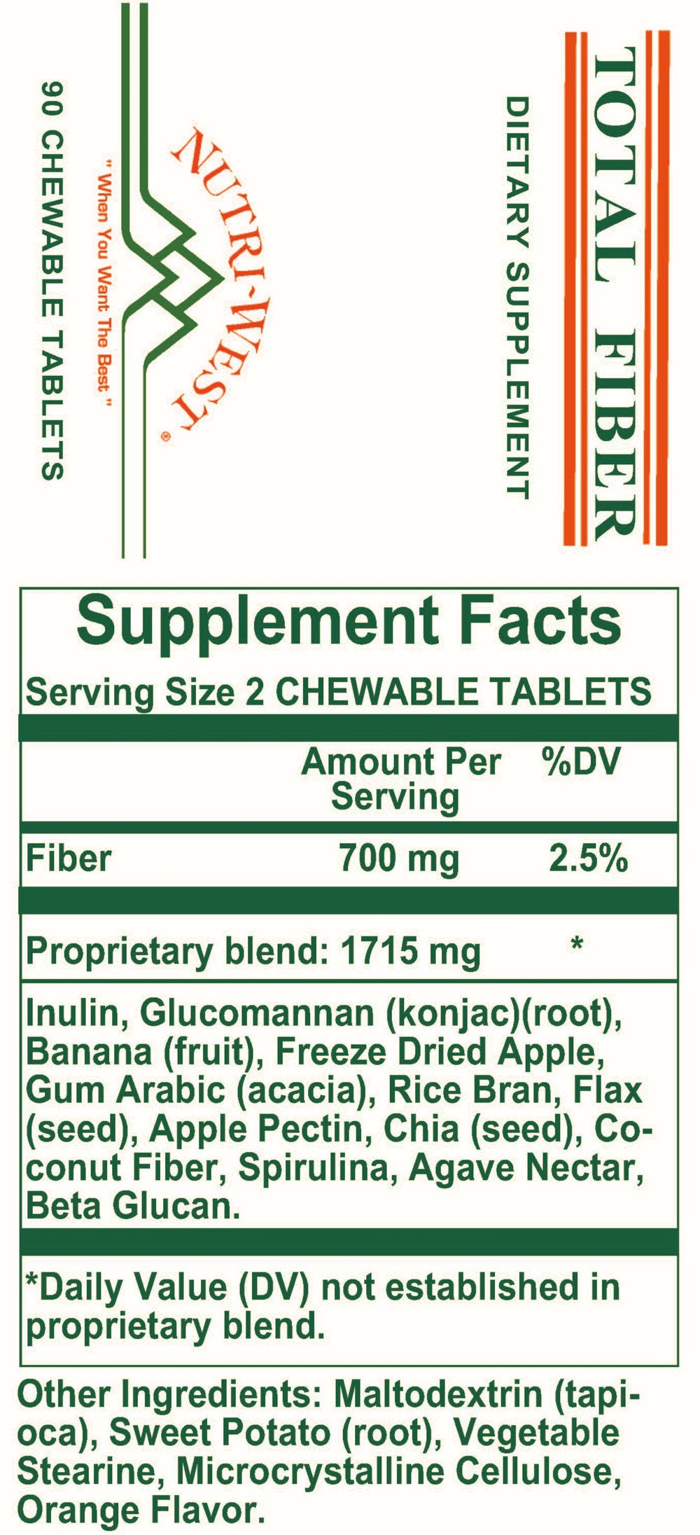 Nutri-West - Total Fiber - 90 Chewable Tablets - Supplement Facts panel