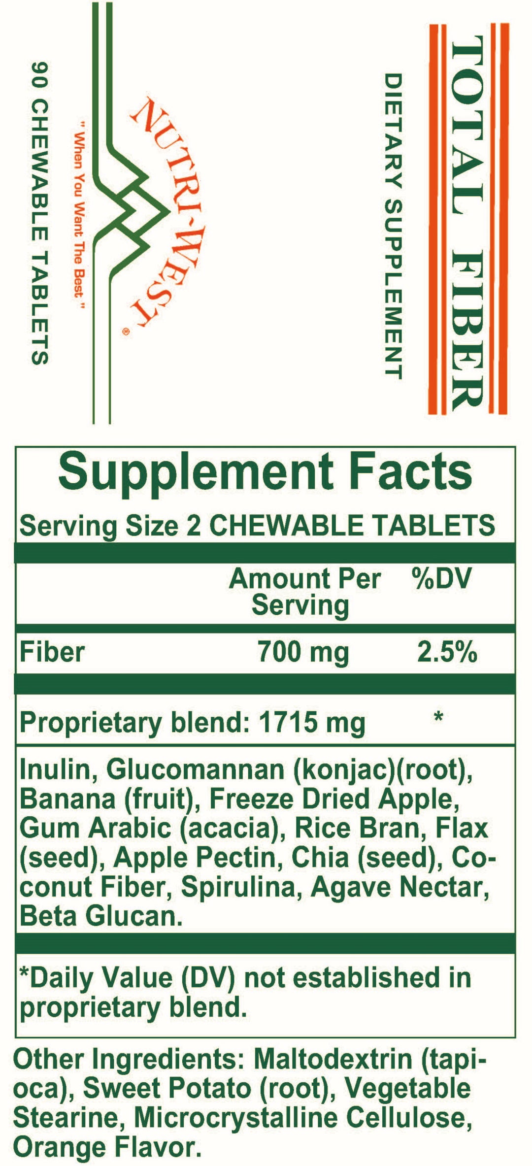 Nutri-West - Total Fiber - 90 Chewable Tablets - Supplement Facts panel