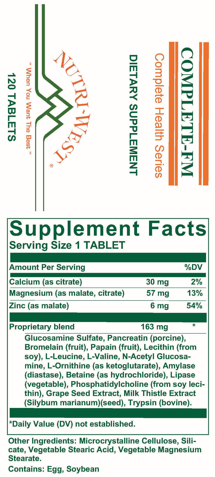 Nutri-West - Complete FM - 120 Tablets - Supplement Facts panel