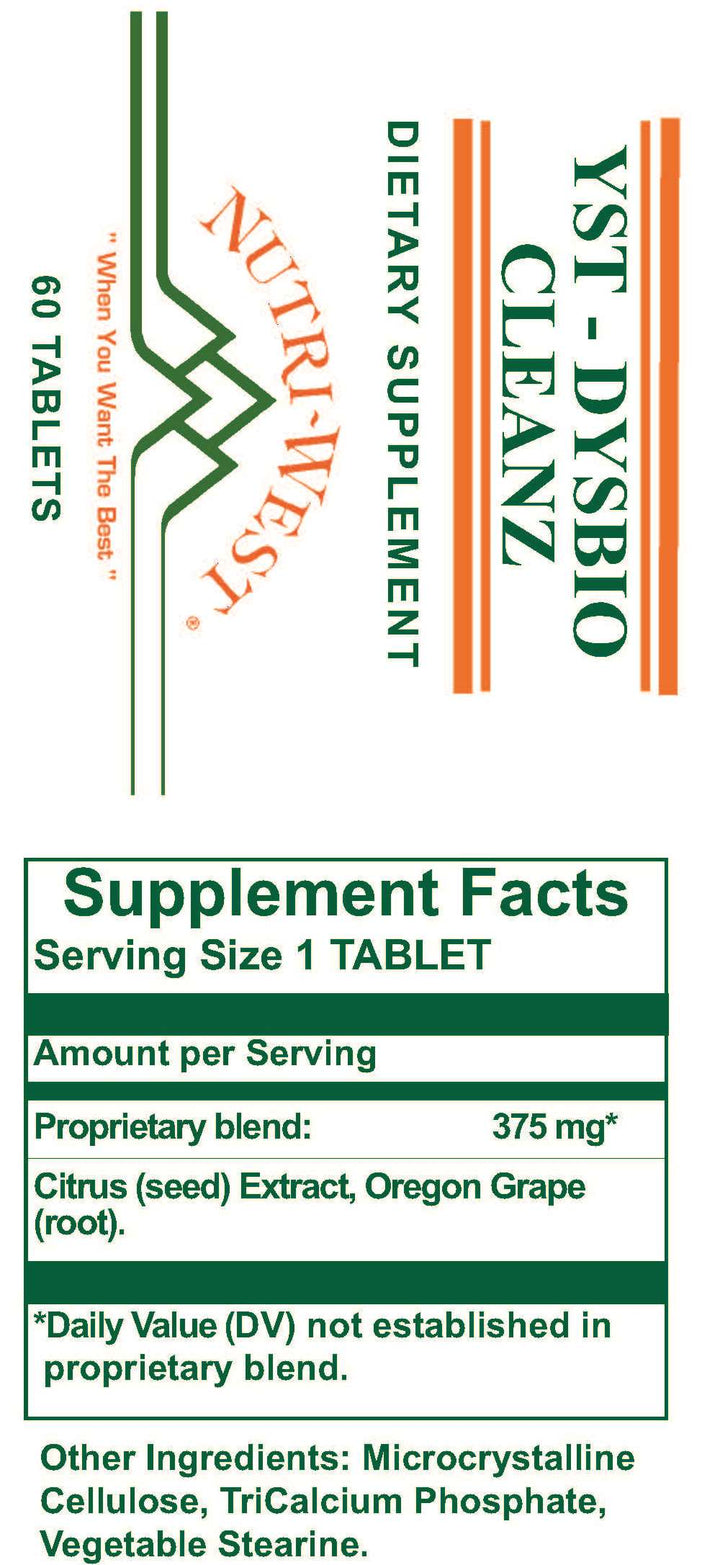 Nutri-West - Yst-Dysbio-Cleanz - 60 Tablets - Supplement Facts panel