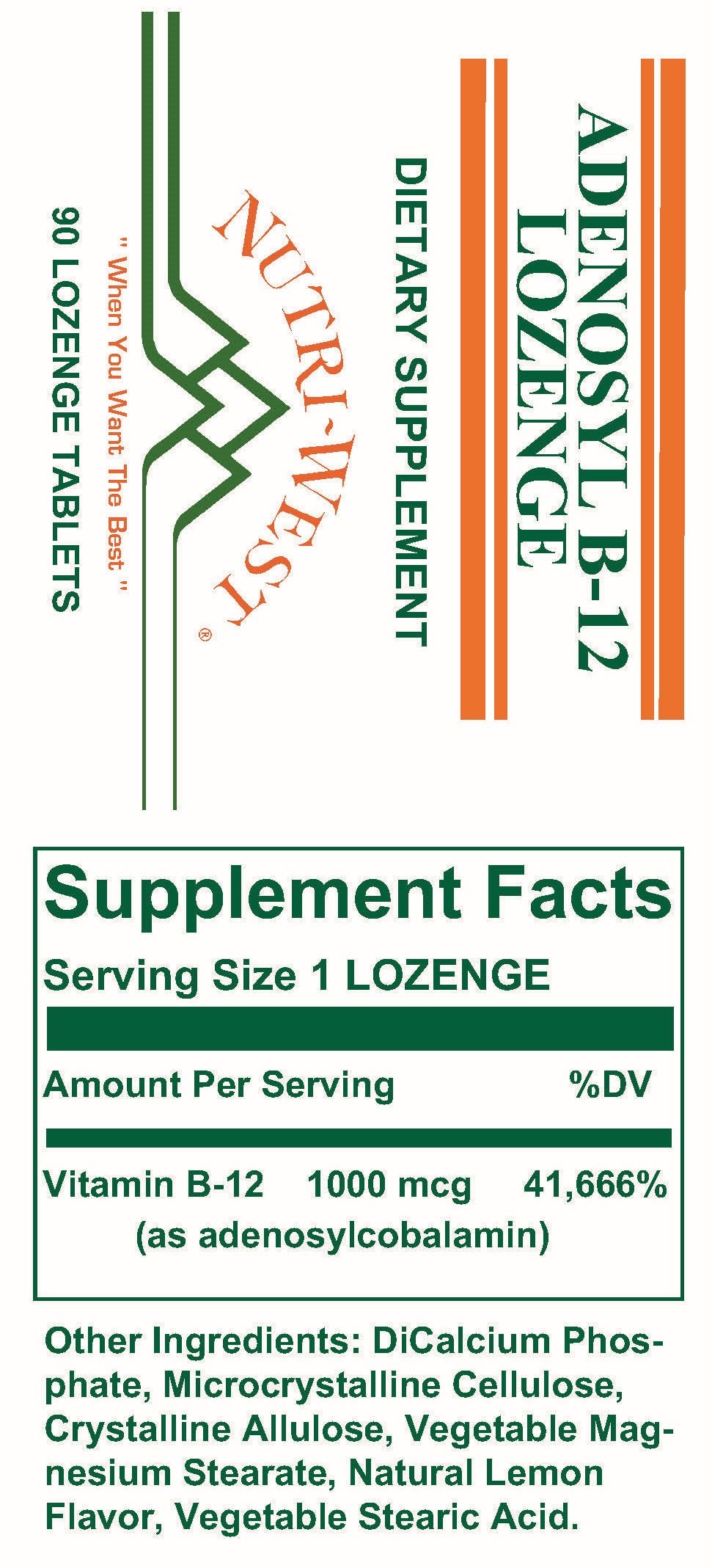 Nutri-West - Adenosyl B-12 Lozenge - 90 Lozenges - Supplement Facts panel