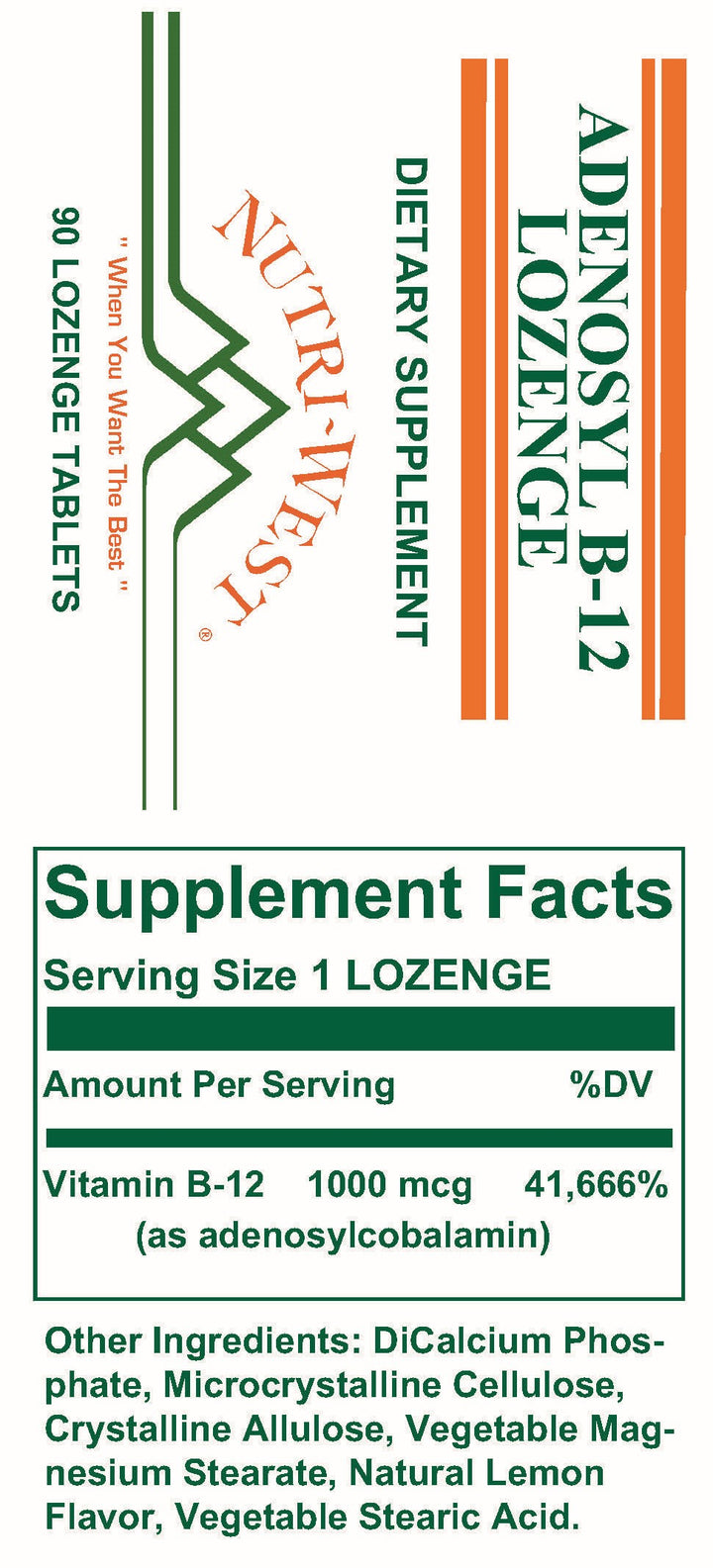 Nutri-West - Adenosyl B-12 Lozenge - 90 Lozenges - Supplement Facts panel