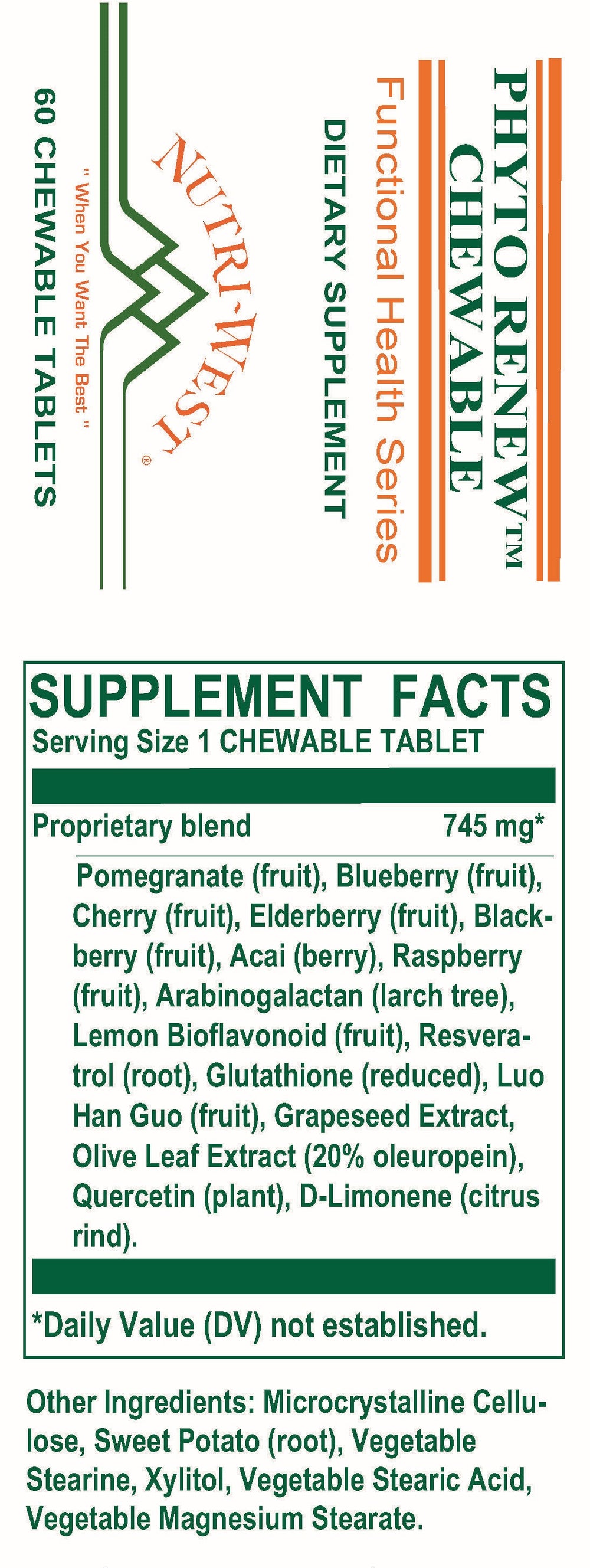 Nutri-West - Phyto Renew Chewable - 60 Chewable Tablets - Supplement Facts panel