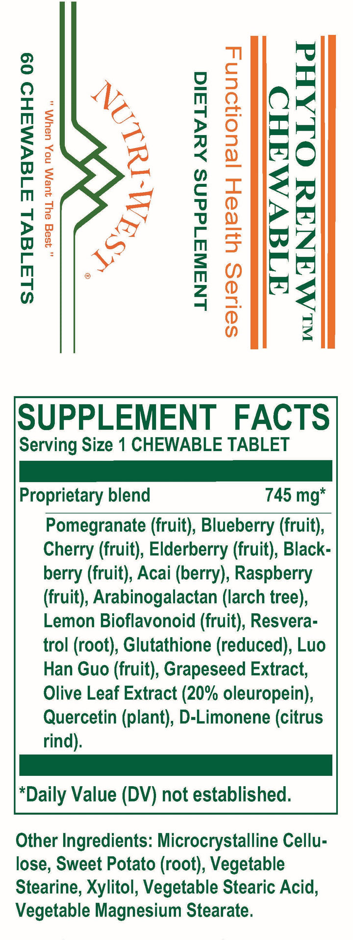 Nutri-West - Phyto Renew Chewable - 60 Chewable Tablets - Supplement Facts panel