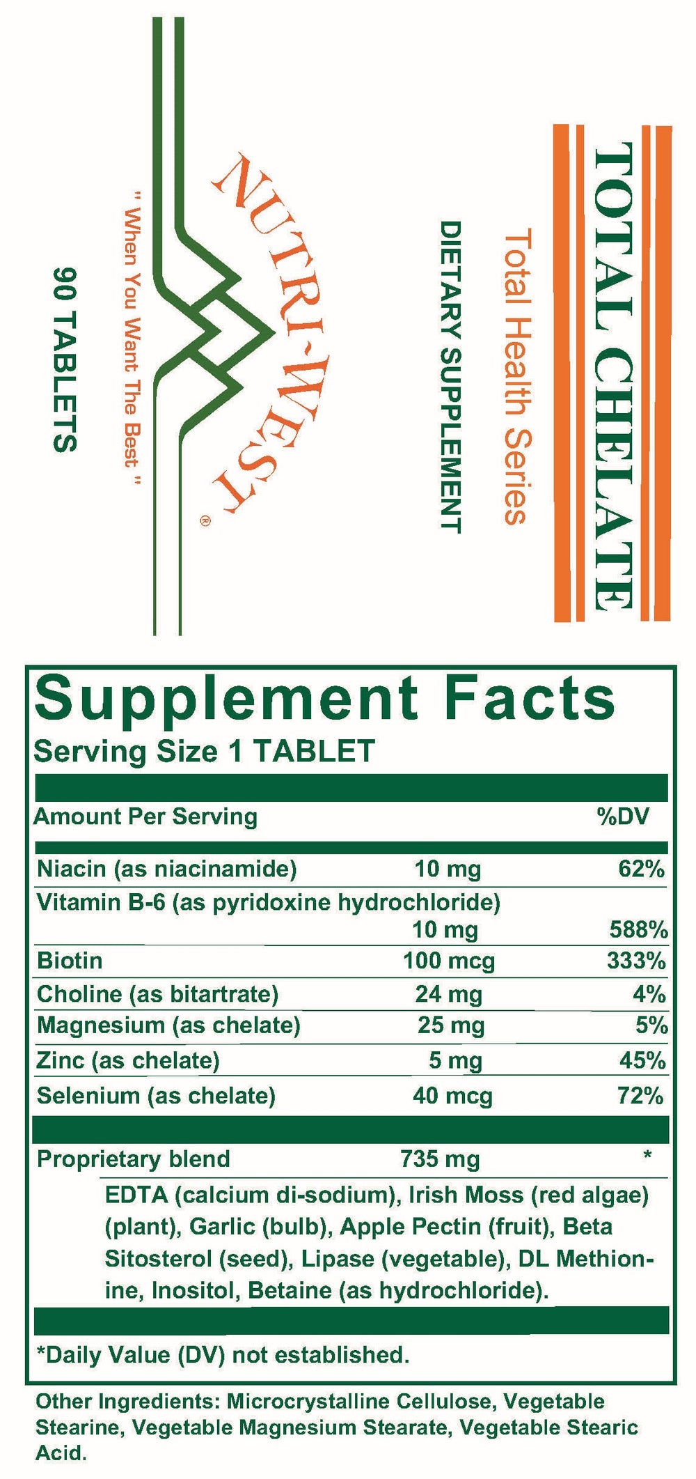Nutri-West - Total Chelate - 90 Tablets - Supplement Facts panel