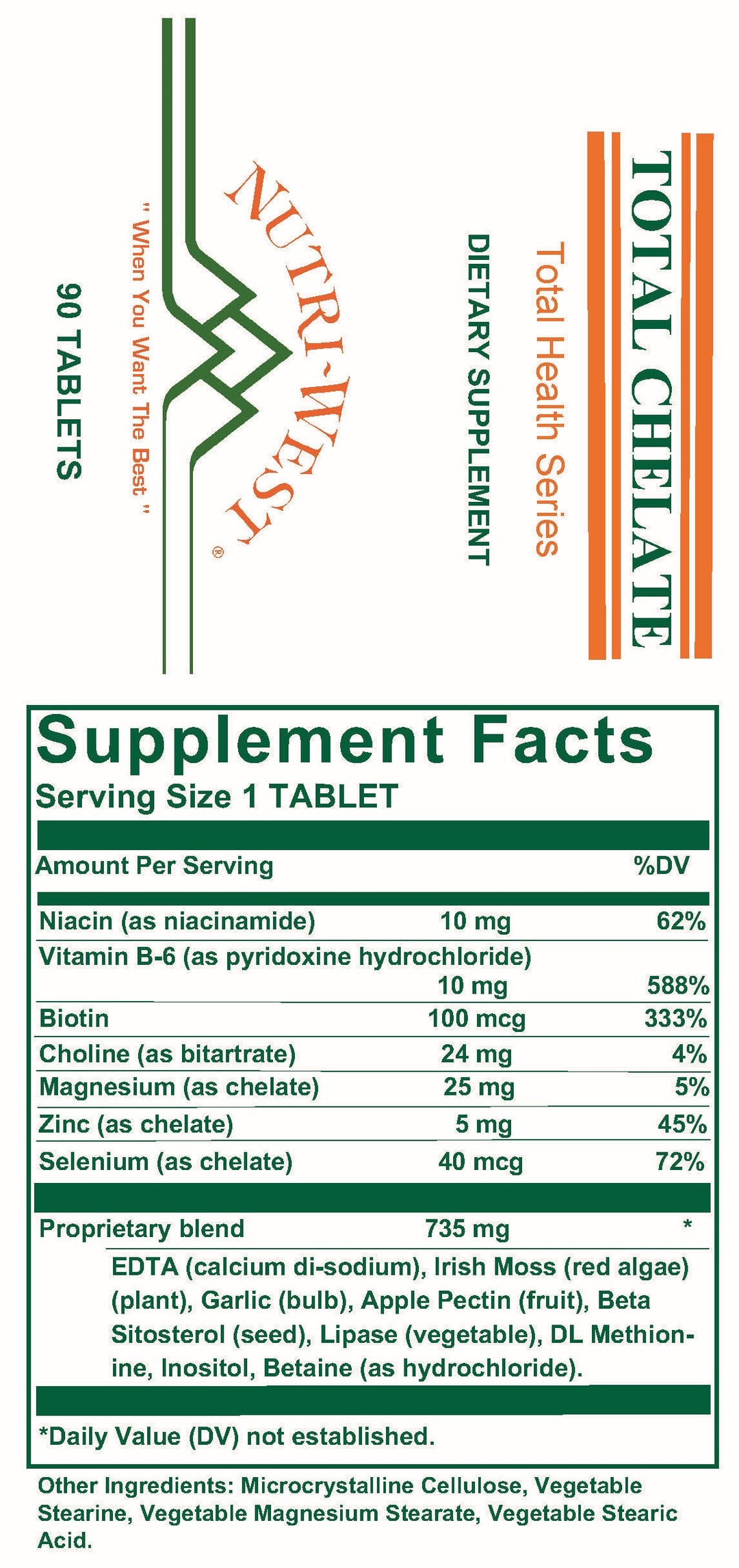 Nutri-West - Total Chelate - 90 Tablets - Supplement Facts panel