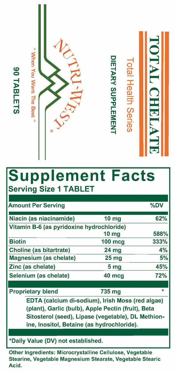 Nutri-West - Total Chelate - 90 Tablets - Supplement Facts panel