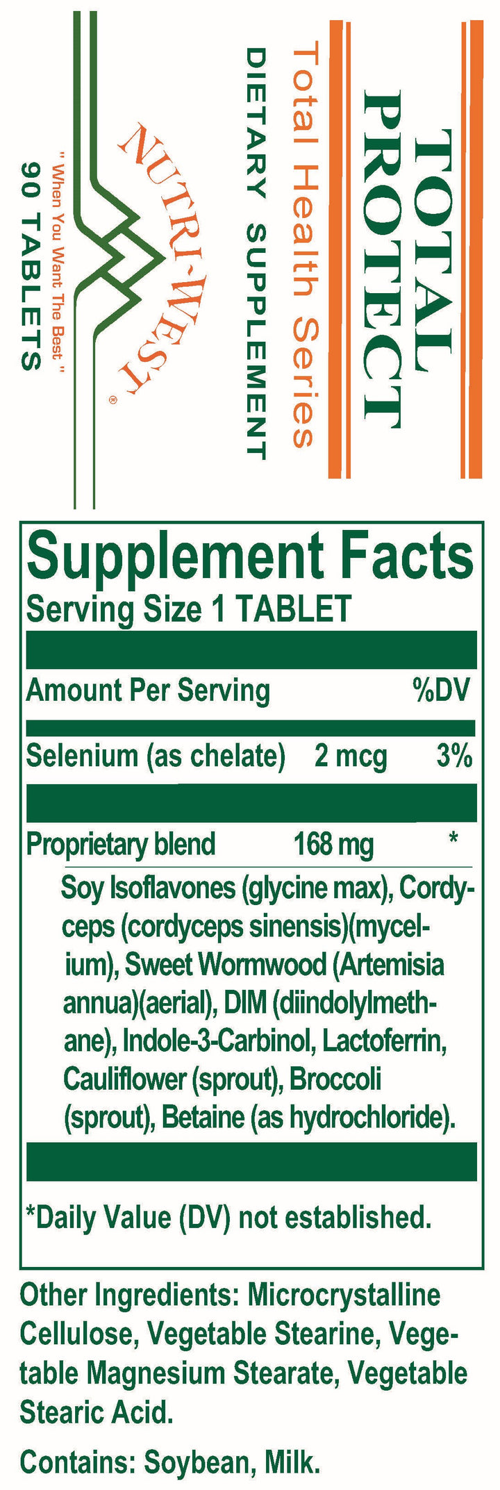 Nutri-West - Total Protect - 90 Tablets - Supplement Facts panel