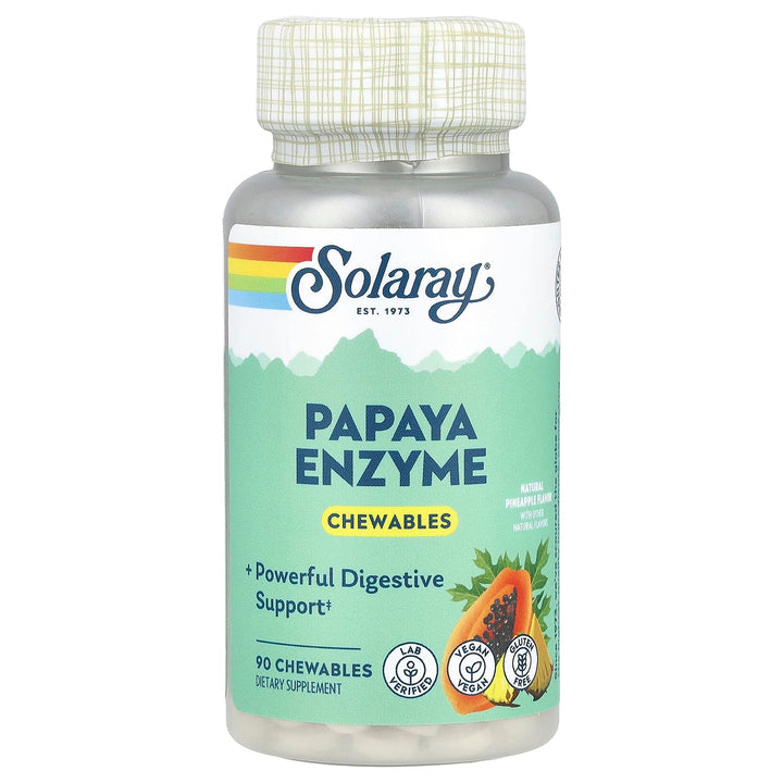 SOLARAY Papaya Enzyme Chewables for Digestive Support - Pineapple (90 Chewables)