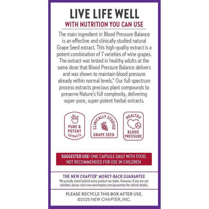 New Chapter Blood Pressure Supplement Take Care with Organic, Vegan Grapeseed + Black Currant + Non-GMO Ingredients, 30 Count