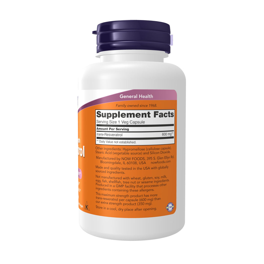 Now Foods Supplements, Maximum Strength Resveratrol 600 mg, 60 Veg Capsules