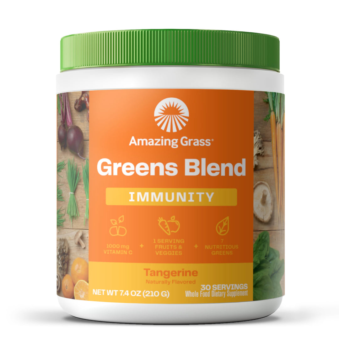 Amazing Grass Green Superfood Immunity: Super Greens Powder with Vitamin C, Cordyceps, Beet Root Powder & Reishi Mushrooms, Tangerine, 30 Servings