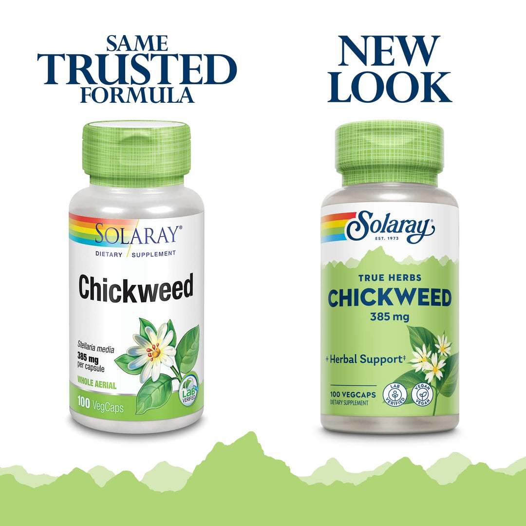 SOLARAY Chickweed 385 mg | Herbal Supplement | Healthy Digestion, Skin &amp; Appetite Support | Non-GMO, Vegan &amp; Lab Verified | 100 VegCaps | Pack of 2 - The Oasis of Health