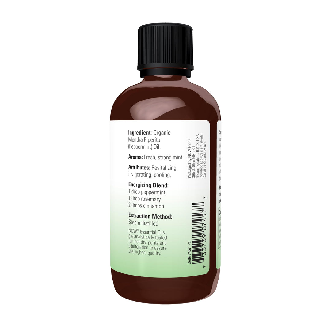 NOW Essential Oils, Organic Peppermint Oil, Steam Dist., Undiluted,4 fl. oz