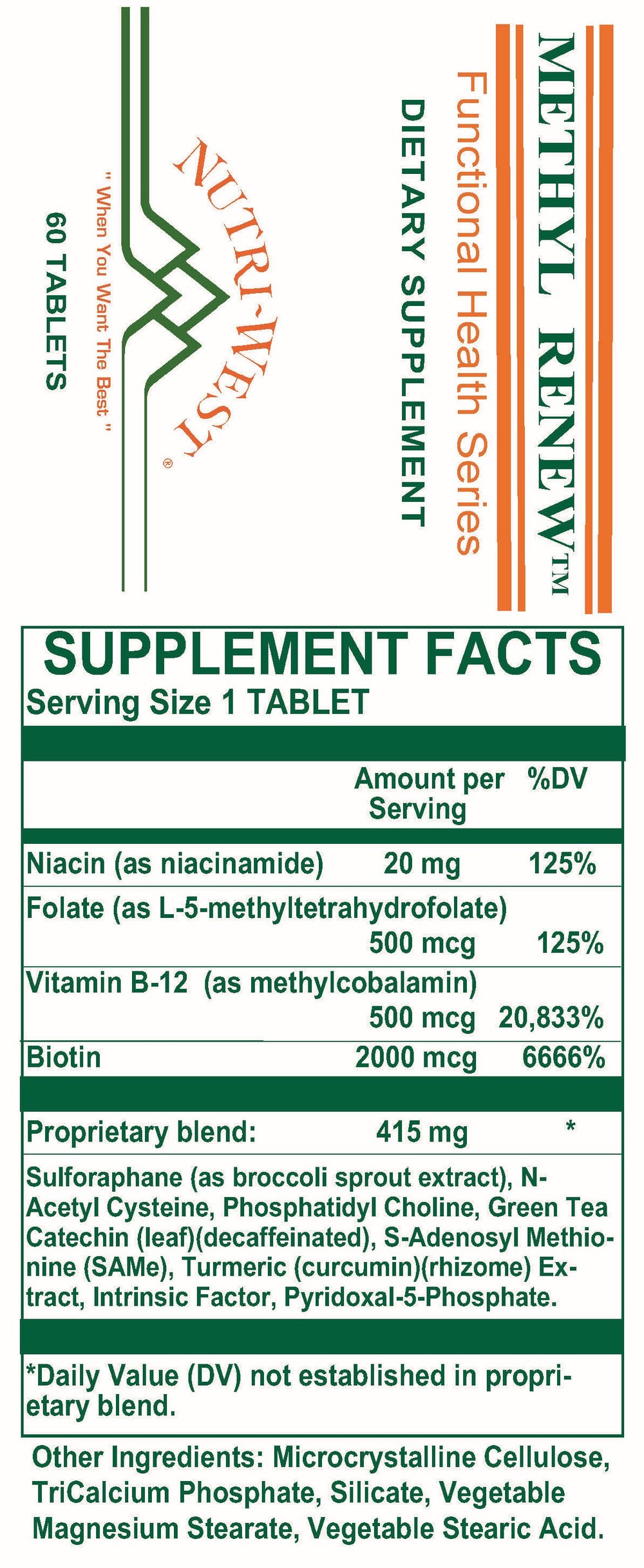 Nutri-West - Methyl Renew - 60 Tablets - Supplement Facts panel