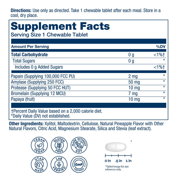 SOLARAY Papaya Enzymes Chewable Tablets - Digestive Enzymes for Powerful Digestive Support - with Papain and Bromelain - Natural Pineapple Flavor - Vegan, Gluten Free, 60-Day Guarantee, 180 Servings