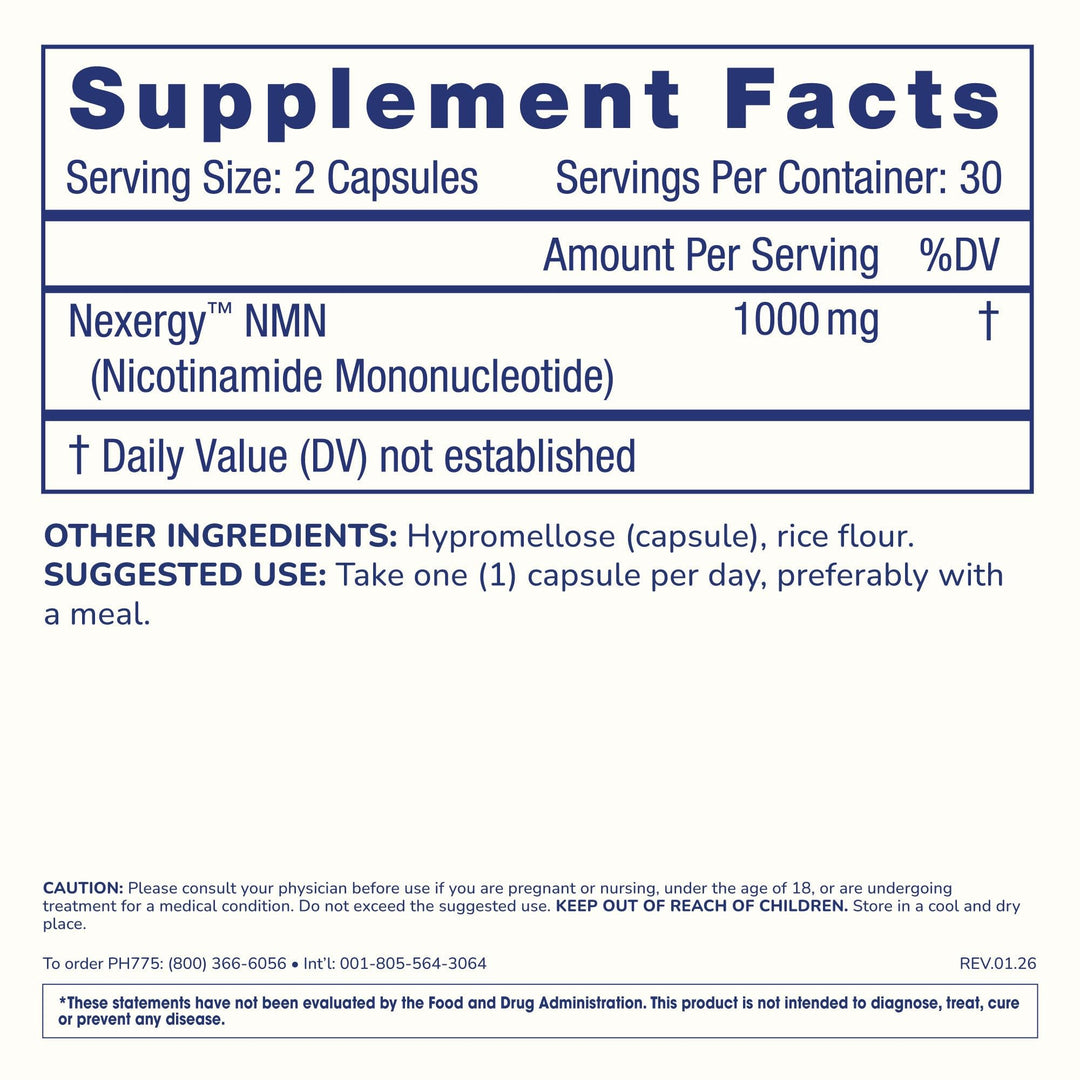 ProHealth Longevity Essentials NMN 1000 (1000mg per Serving, 60 Capsules) - Featuring Nexergy NMN 1000mg Supplement, NAD+ Precursor, Dietary Supplement, Cellular Health, Metabolism Support