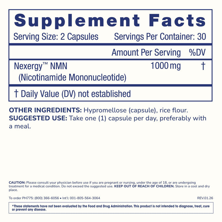 ProHealth Longevity Essentials NMN 1000 (1000mg per Serving, 60 Capsules) - Featuring Nexergy NMN 1000mg Supplement, NAD+ Precursor, Dietary Supplement, Cellular Health, Metabolism Support