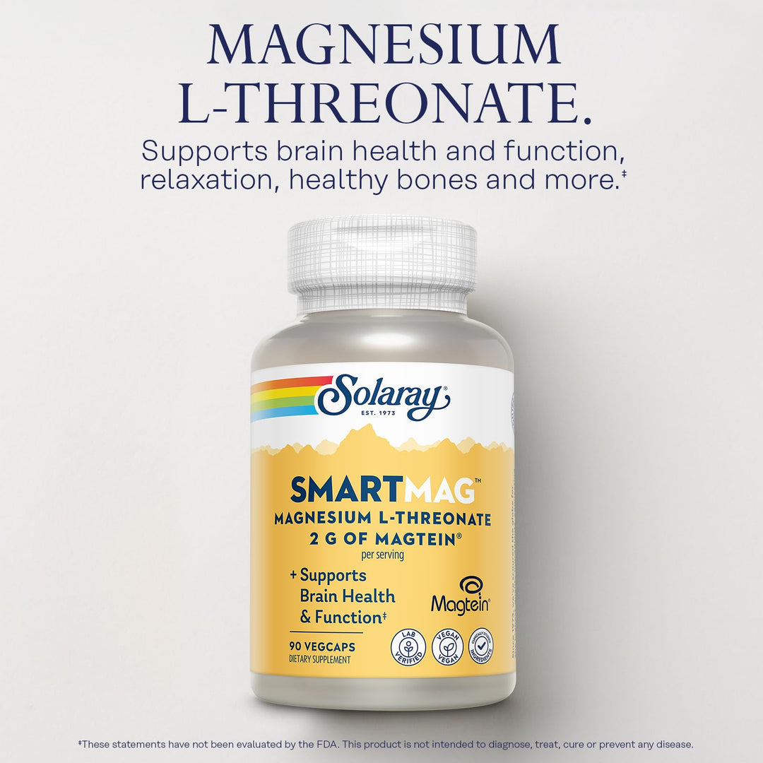SOLARAY SmartMag Magtein Magnesium L-Threonate 2g - Magnesium Supplement for Brain Health Support - Mag Threonate Brain Supplement w/Clinically Studied Magtein - Vegan, Gluten Free, 30 Servings