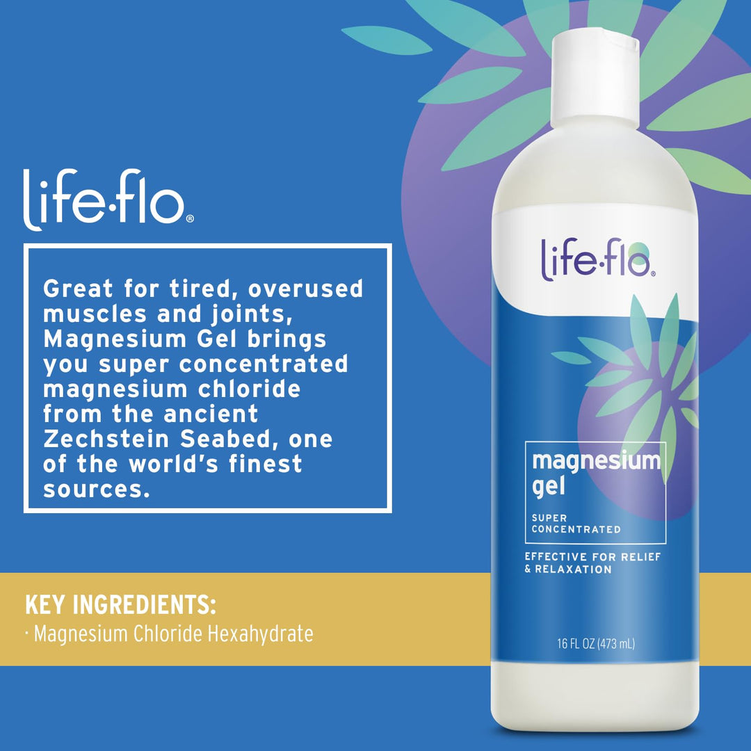 Life flo Magnesium Gel - Topical Pure Magnesium Chloride Gel from The Ancient Zechstein Seabed, Calm Soothing Relief for Adults &amp; Kids for Sore Muscles, Leg Cramps, Use for Massage - 16 fl oz