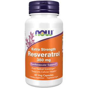 NOW Foods Supplements, Extra Strength Resveratrol 350mg, Natural Trans Resveratrol from 700 mg Japanese Knotweed Extract, 60 Veg Capsule