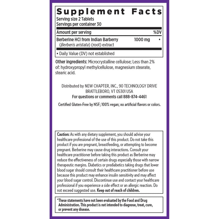 New Chapter Berberine Supplement - Super-Potent Berberine 1000 mg, 30x Concentrated Indian Barberry Extract to Support Metabolic Health + Heart Health + Glucose Support, Vegan, Gluten Free, 60 Count