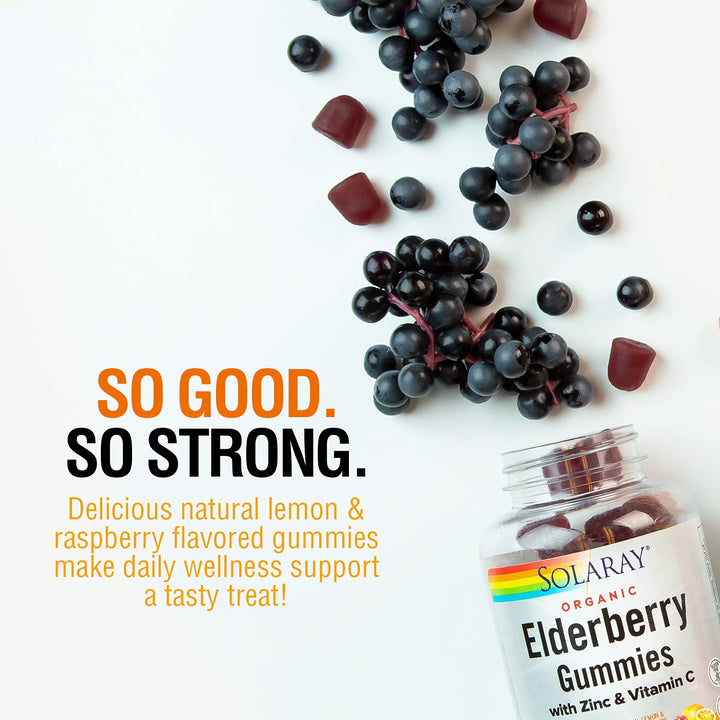 SOLARAY Organic Elderberry Gummies w/Zinc &amp; Vitamin C | Healthy Immune System Support | Gluten Free | 30 Serv, 60 Ct