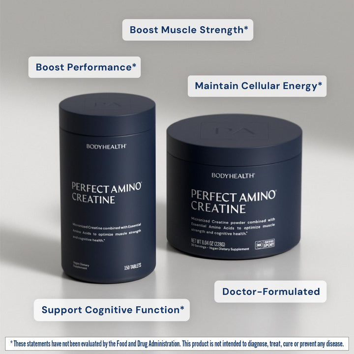 BodyHealth Creatine Monohydrate Powder – Vegan Pre Workout Supplement with PerfectAmino, BCAAs & EAAs – Keto-Friendly, Muscle Recovery & Energy Support – 5g Creatine per Serving.