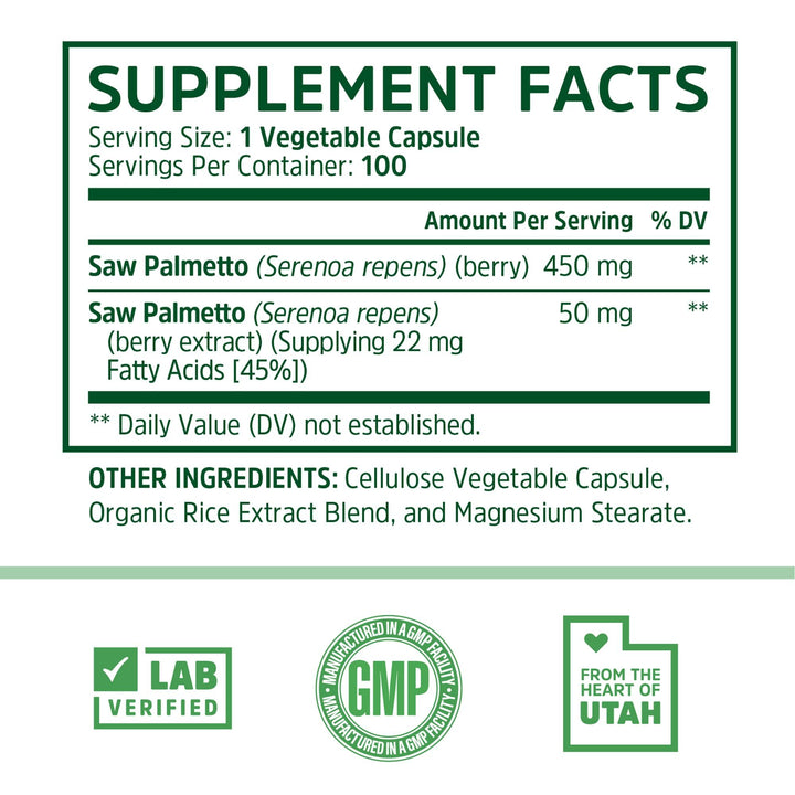Zhou Saw Palmetto 500 mg | For Prostate Health | Healthy Urination Frequency &amp; Flow | 100 Capsules