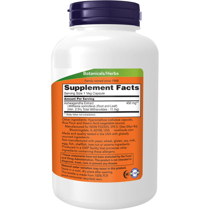 NOW Foods Ashwagandha Extract 450 mg Vegan, Kosher, Non-GMO - 240 Veg Capsules,