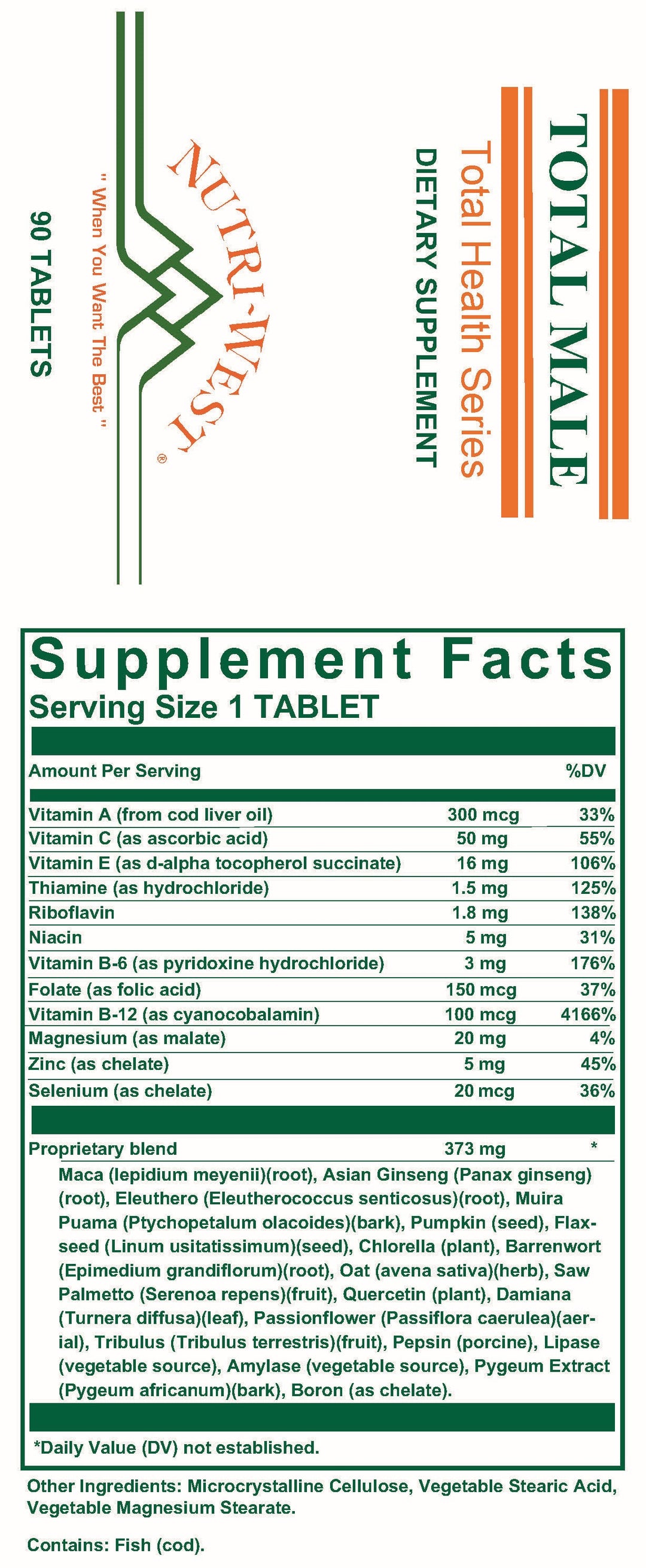 Nutri-West - Total Male - 90 Tablets - Supplement Facts panel