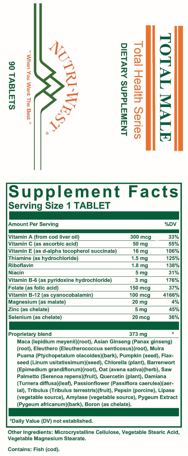 Nutri-West - Total Male - 90 Tablets - Supplement Facts panel