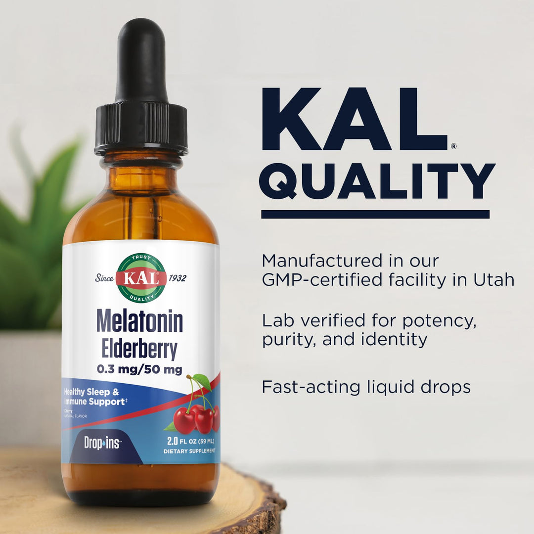 Kal 0.3 Mg Melatonin Cherry Elderberry Dropins, 2 Fluid Ounce